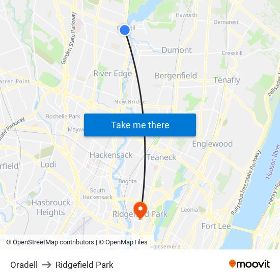 Oradell to Ridgefield Park map