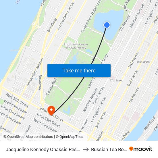Jacqueline Kennedy Onassis Reservoir to Russian Tea Room map