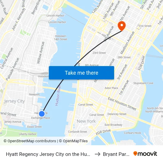 Hyatt Regency Jersey City on the Hudson to Bryant Park 7 map
