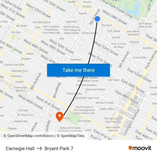 Carnegie Hall to Bryant Park 7 map