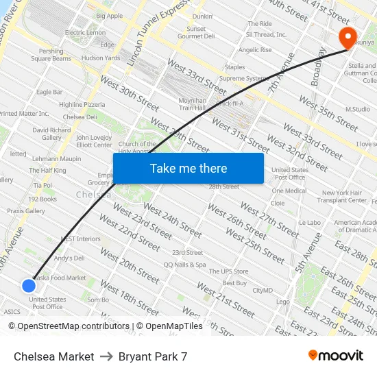 Chelsea Market to Bryant Park 7 map