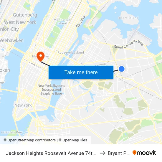 Jackson Heights Roosevelt Avenue 74th Street Station to Bryant Park 7 map