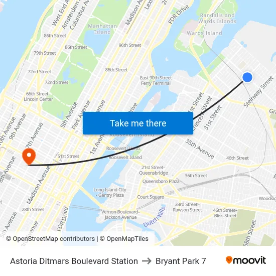 Astoria Ditmars Boulevard Station to Bryant Park 7 map