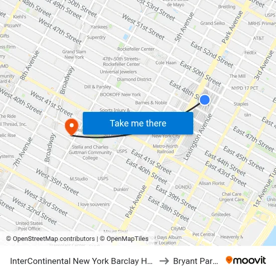 InterContinental New York Barclay Hotel to Bryant Park 7 map