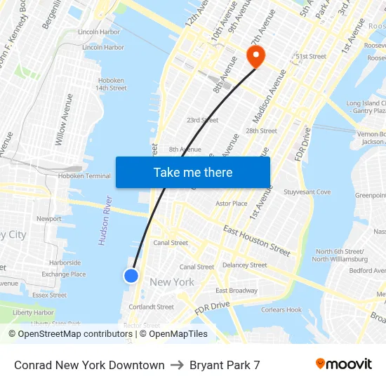 Conrad New York Downtown to Bryant Park 7 map