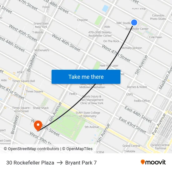 30 Rockefeller Plaza to Bryant Park 7 map