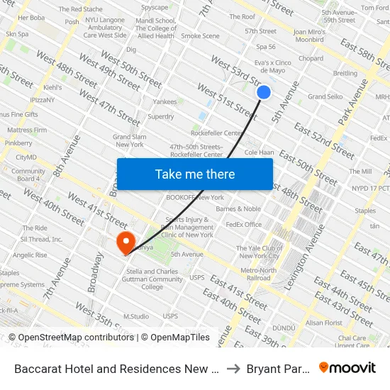 Baccarat Hotel and Residences New York to Bryant Park 7 map