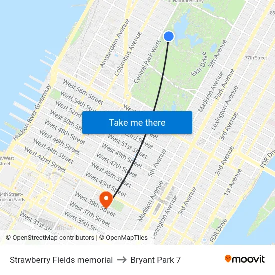 Strawberry Fields memorial to Bryant Park 7 map