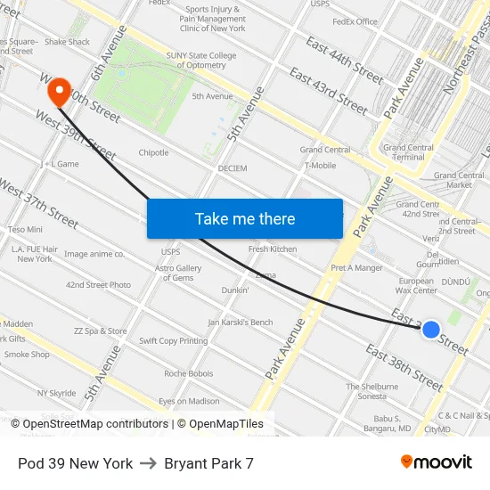 Pod 39 New York to Bryant Park 7 map