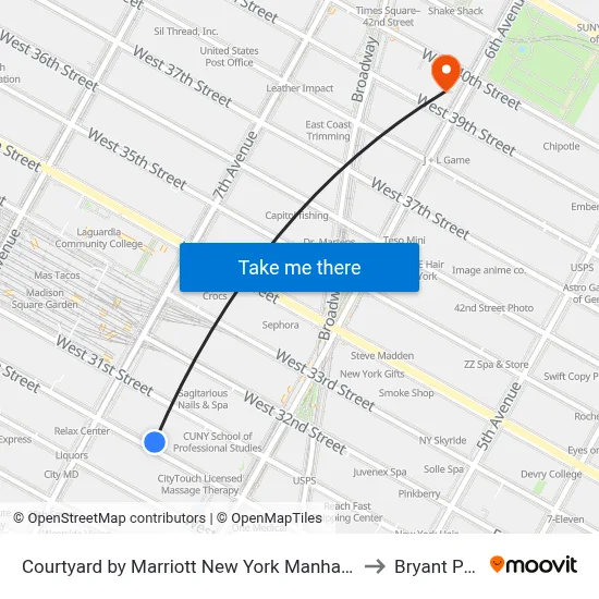 Courtyard by Marriott New York Manhattan Chelsea to Bryant Park 7 map