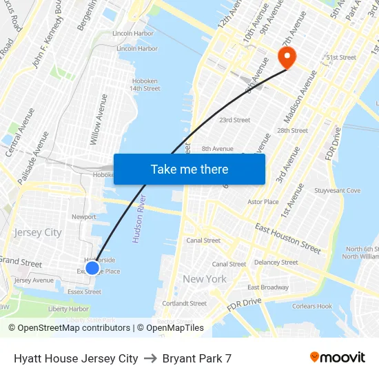 Hyatt House Jersey City to Bryant Park 7 map