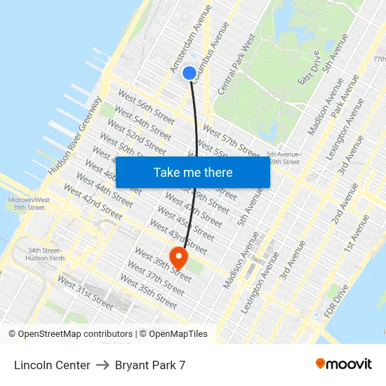 Lincoln Center to Bryant Park 7 map