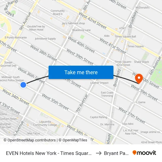 EVEN Hotels New York - Times Square South to Bryant Park 7 map