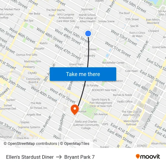 Ellen's Stardust Diner to Bryant Park 7 map