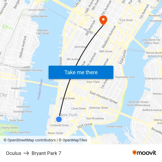 Oculus to Bryant Park 7 map