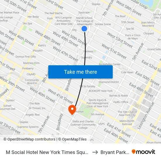 M Social Hotel New York Times Square to Bryant Park 7 map