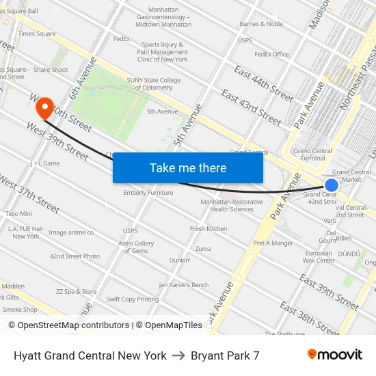 Hyatt Grand Central New York to Bryant Park 7 map