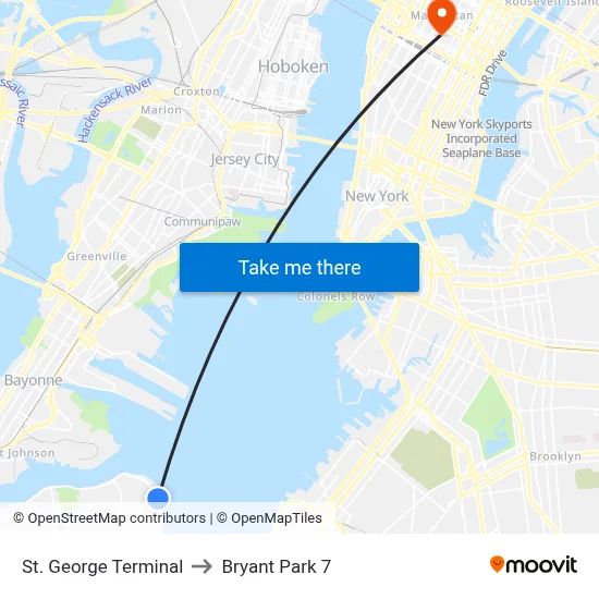 St. George Terminal to Bryant Park 7 map