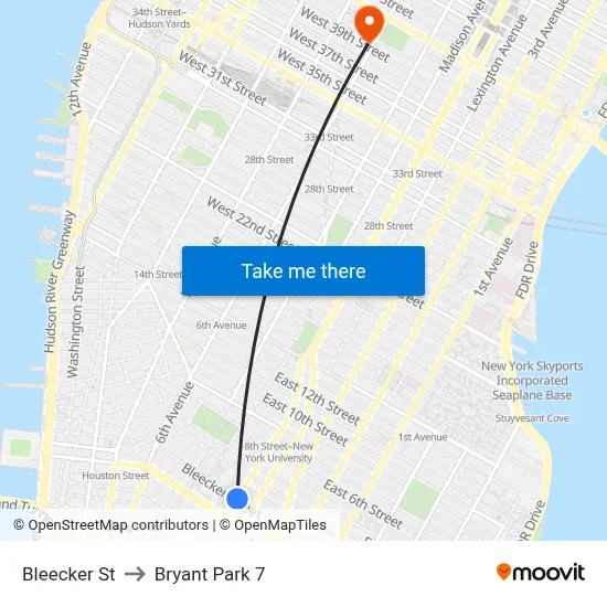 Bleecker St to Bryant Park 7 map