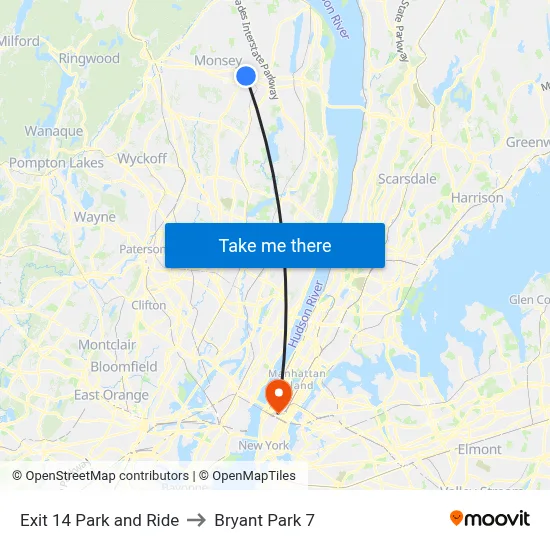 Exit 14 Park and Ride to Bryant Park 7 map