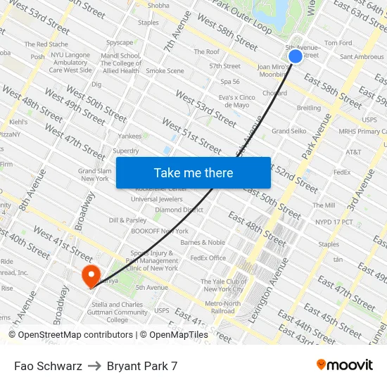 Fao Schwarz to Bryant Park 7 map