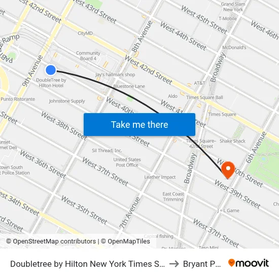 Doubletree by Hilton New York Times Square West to Bryant Park 7 map