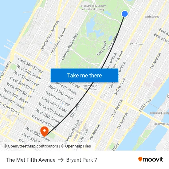 The Met Fifth Avenue to Bryant Park 7 map