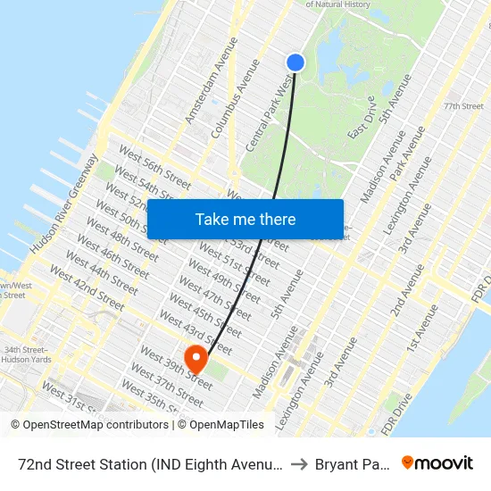 72nd Street Station (IND Eighth Avenue Line) to Bryant Park 7 map