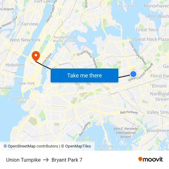 Union Turnpike to Bryant Park 7 map
