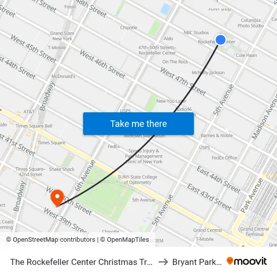 The Rockefeller Center Christmas Tree to Bryant Park 7 map