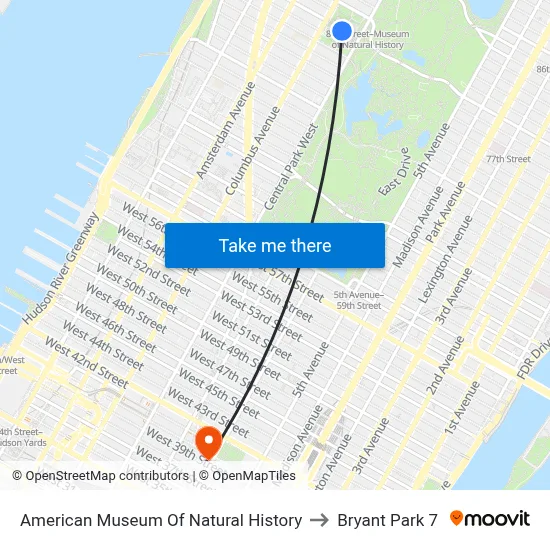 American Museum Of Natural History to Bryant Park 7 map