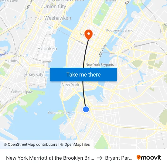 New York Marriott at the Brooklyn Bridge to Bryant Park 7 map