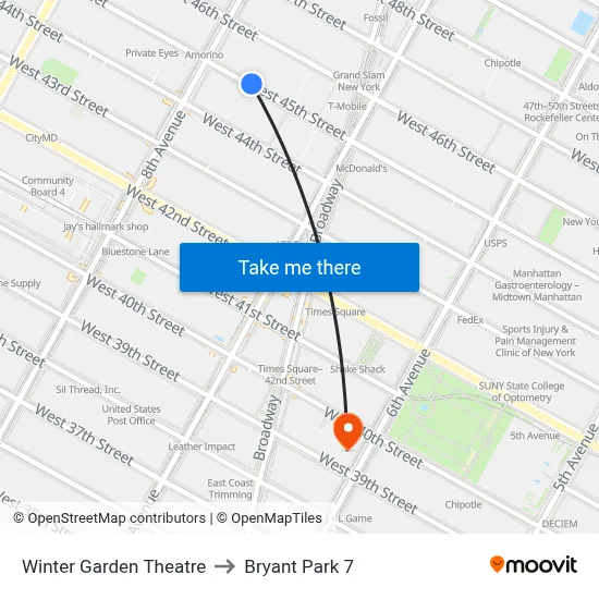 Winter Garden Theatre to Bryant Park 7 map