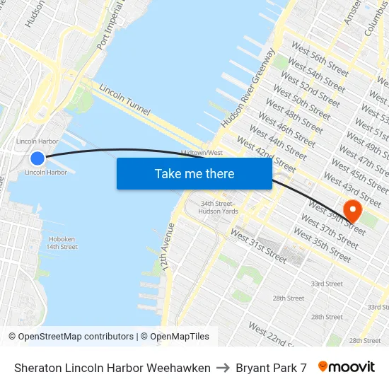 Sheraton Lincoln Harbor Weehawken to Bryant Park 7 map