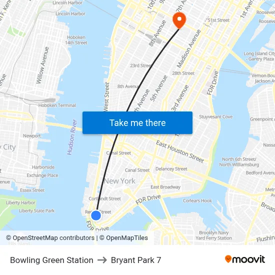 Bowling Green Station to Bryant Park 7 map