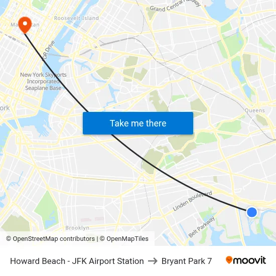 Howard Beach - JFK Airport Station to Bryant Park 7 map