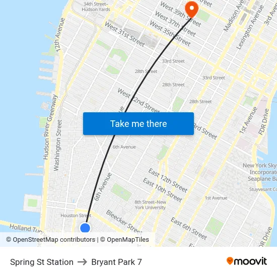 Spring St Station to Bryant Park 7 map