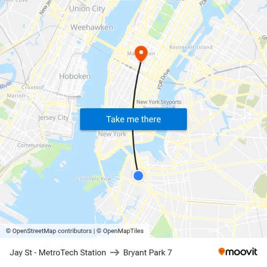 Jay St - MetroTech Station to Bryant Park 7 map