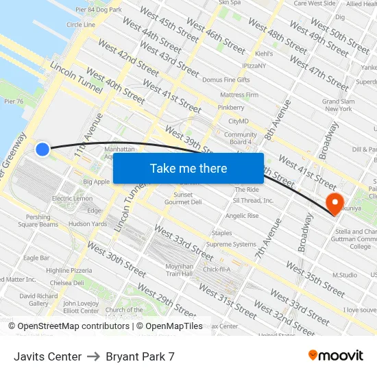 Javits Center to Bryant Park 7 map