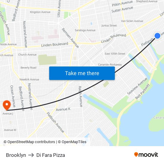 Brooklyn to Di Fara Pizza map