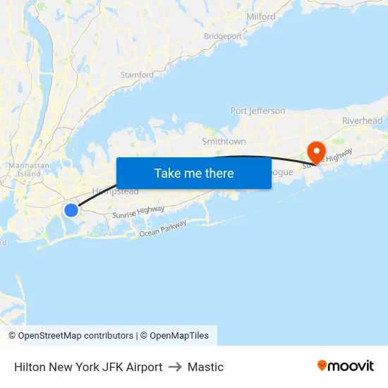 Hilton New York JFK Airport to Mastic map