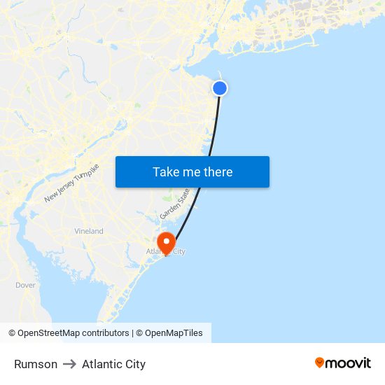 Rumson to Atlantic City map