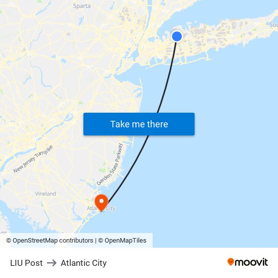 LIU Post to Atlantic City map