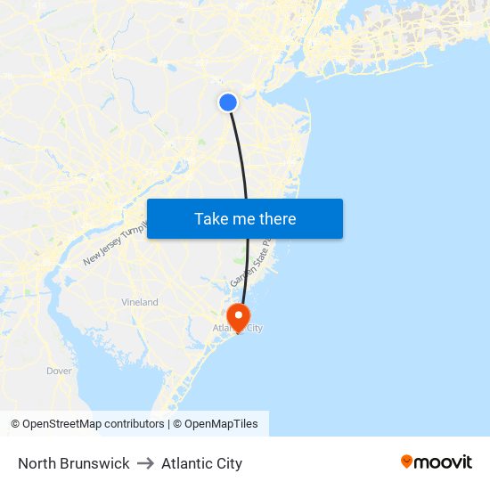 North Brunswick to Atlantic City map