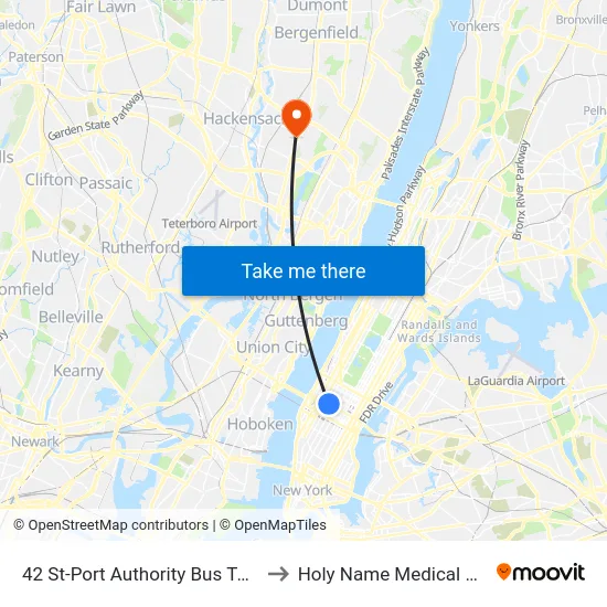 42 St-Port Authority Bus Terminal to Holy Name Medical Center map
