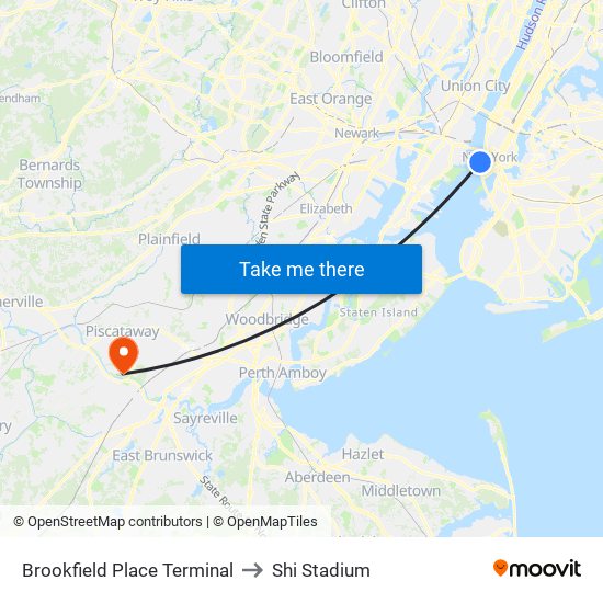 Brookfield Place Terminal to Shi Stadium map