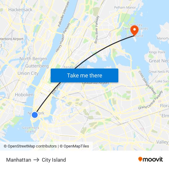 Manhattan to City Island map