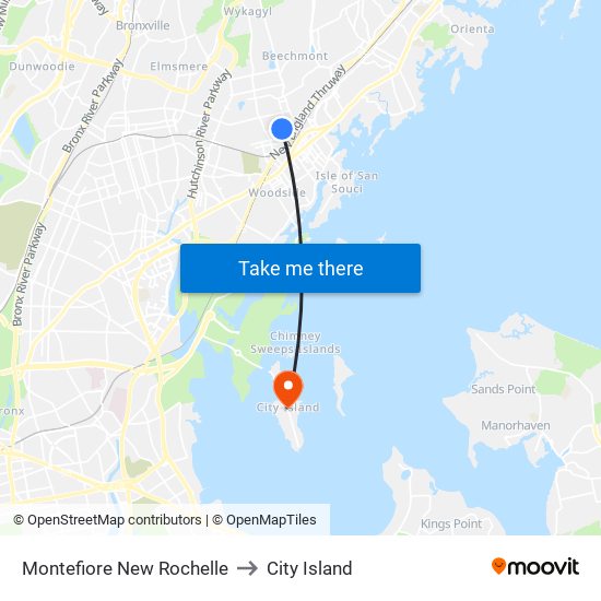 Montefiore New Rochelle to City Island map