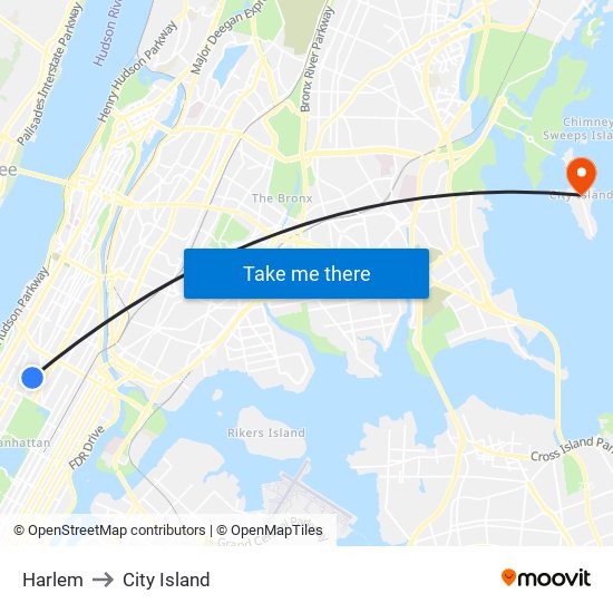 Harlem to City Island map