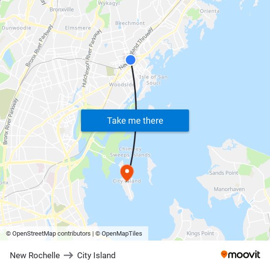New Rochelle to City Island map